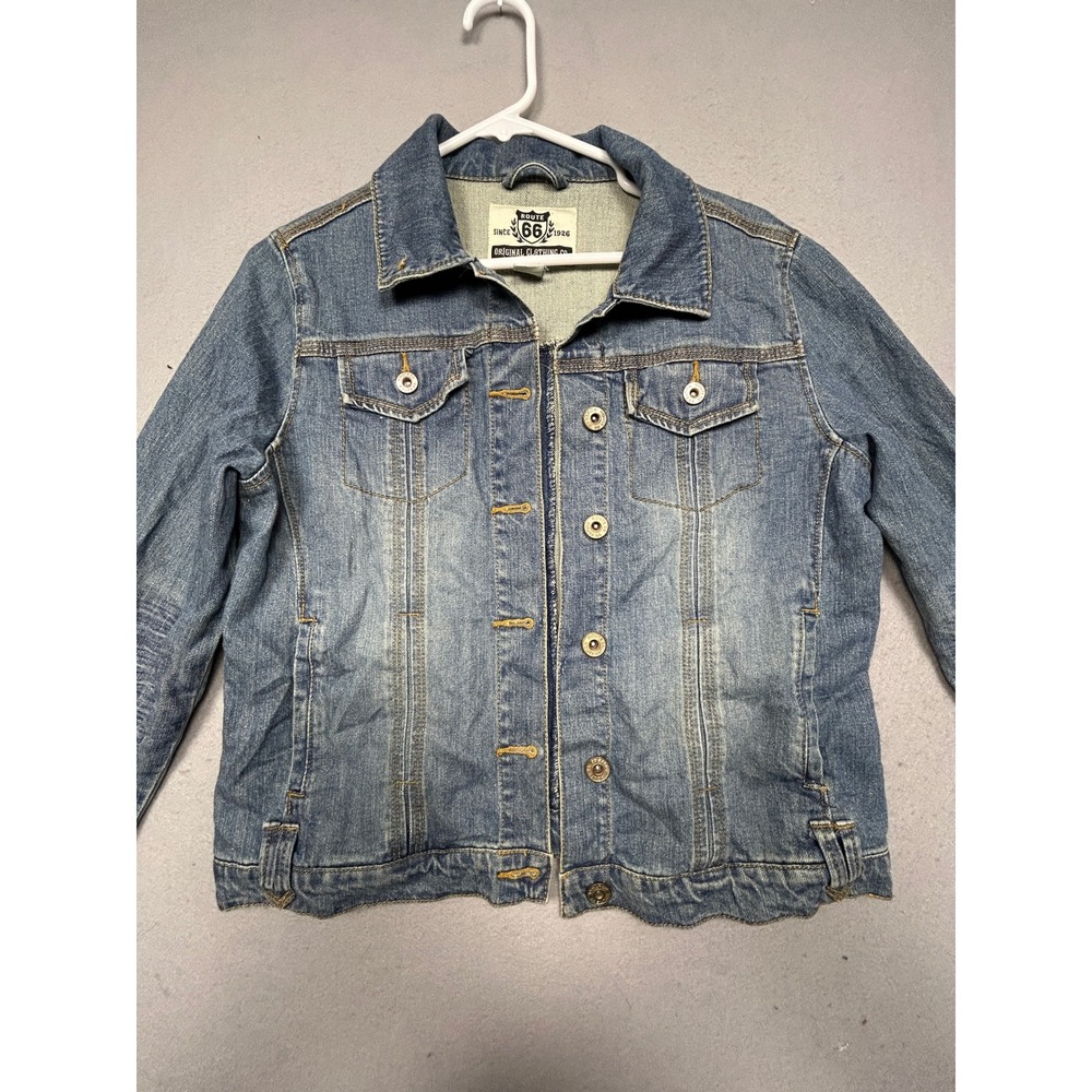 Route 66 Denim Jacket Cotton Spandex Blue Large Womens